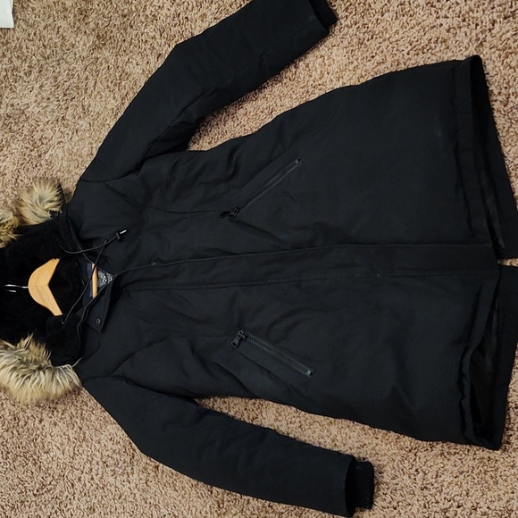 Vince Camuto Down Feather Fill Parka Faux Fur Trim Black Size Large - Picture 2 of 7